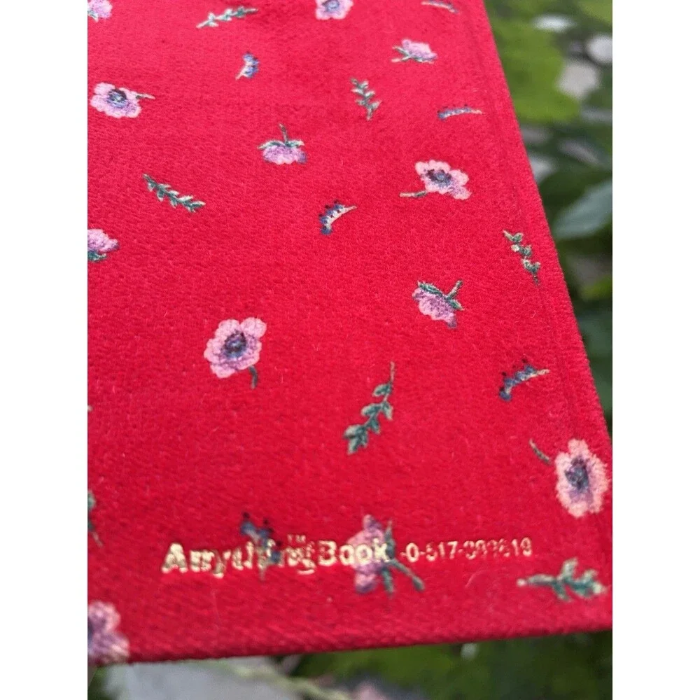VTG 1980s  Anything Book Blank Journal Red Floral Corduroy Fabric Hardcover
